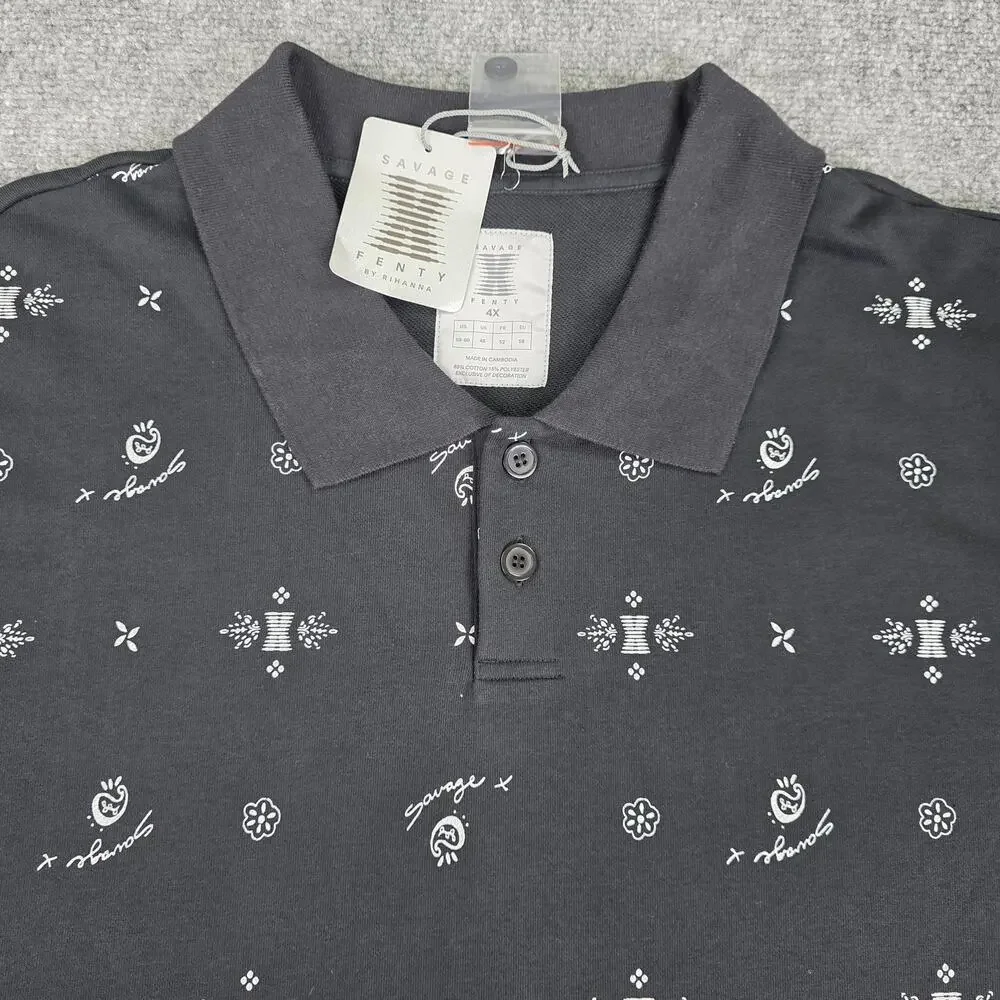 Savage X Fenty Shirt Womens 4X Black Bandana Paisley Long Sleeve Polo Top - Picture 11 of 16